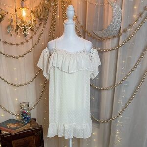Cream Ruffled Mini Dress with Relaxed Fit